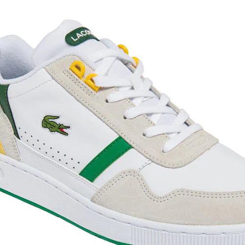 Lacoste t-clip tricolour leather and suede trainers - White/Green/Yellow