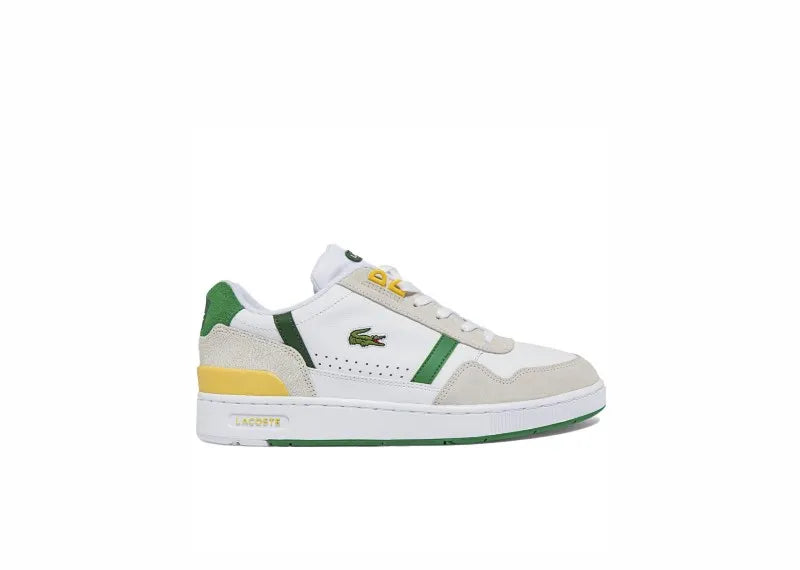 Lacoste t-clip tricolour leather and suede trainers - White/Green/Yellow