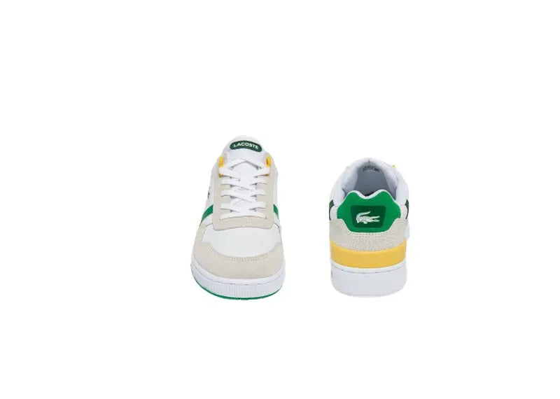 Lacoste t-clip tricolour leather and suede trainers - White/Green/Yellow