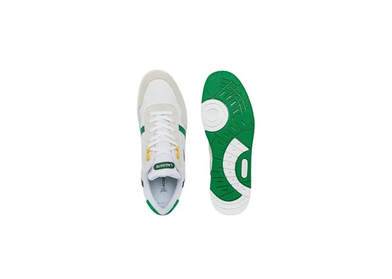 Lacoste t-clip tricolour leather and suede trainers - White/Green/Yellow