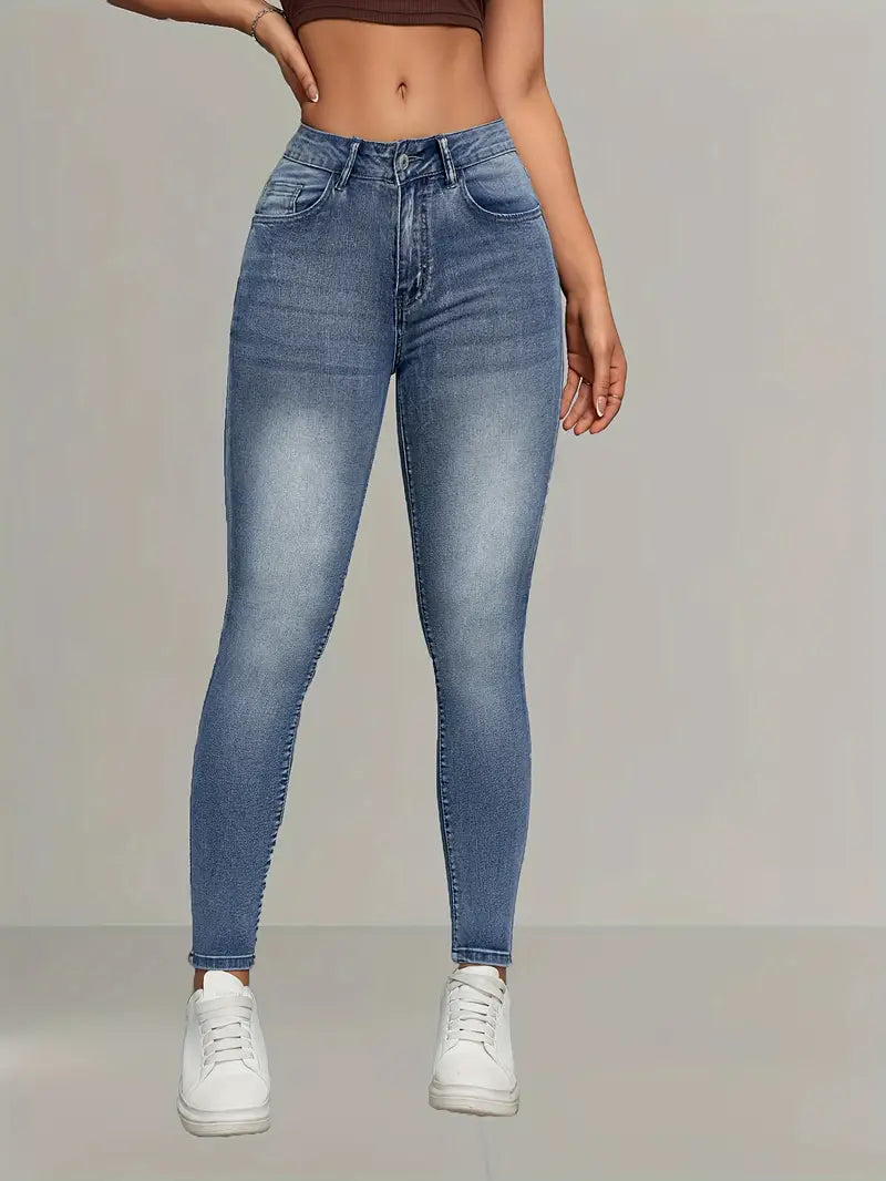 Women's Elegant High-Waist Skinny Jeans - Stretch Denim,