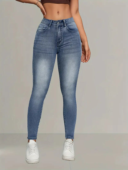 Women's Elegant High-Waist Skinny Jeans - Stretch Denim,