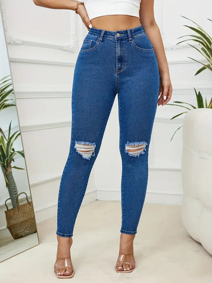 Ripped High Rise Skinny Jeans, Plain Washed Slash Pocket High