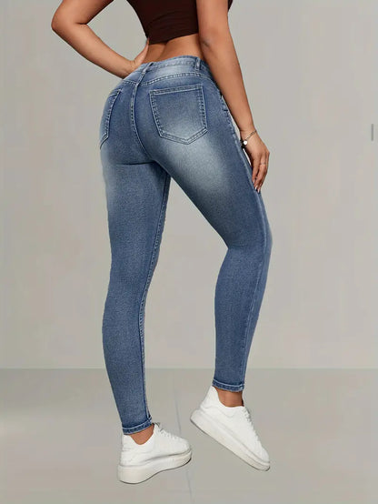 Women's Elegant High-Waist Skinny Jeans - Stretch Denim,