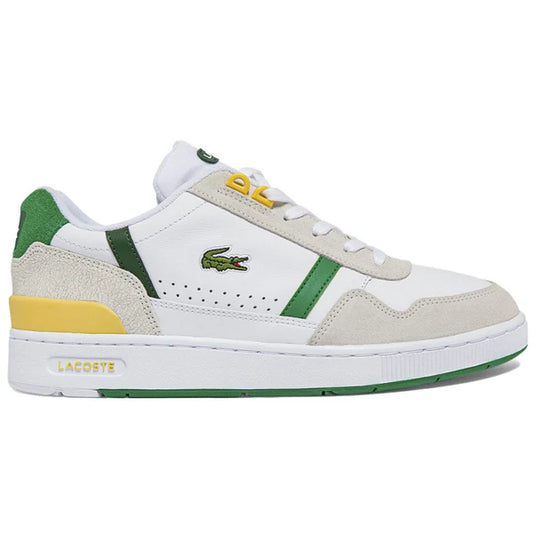 Lacoste t-clip tricolour leather and suede trainers - White/Green/Yellow