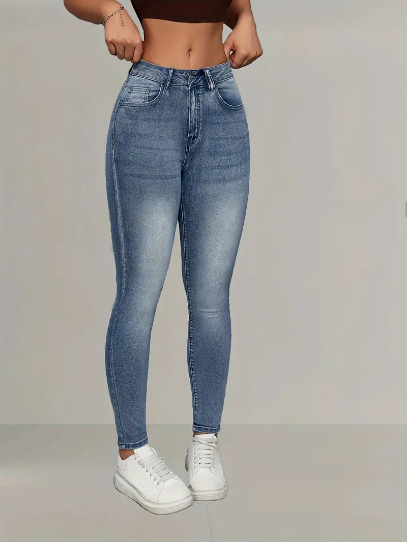 Women's Elegant High-Waist Skinny Jeans - Stretch Denim,