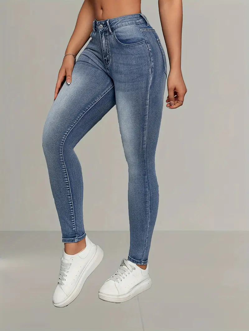 Women's Elegant High-Waist Skinny Jeans - Stretch Denim,