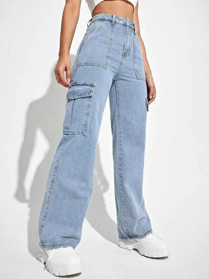 High Waisted Flap Pocket Cargo Jean