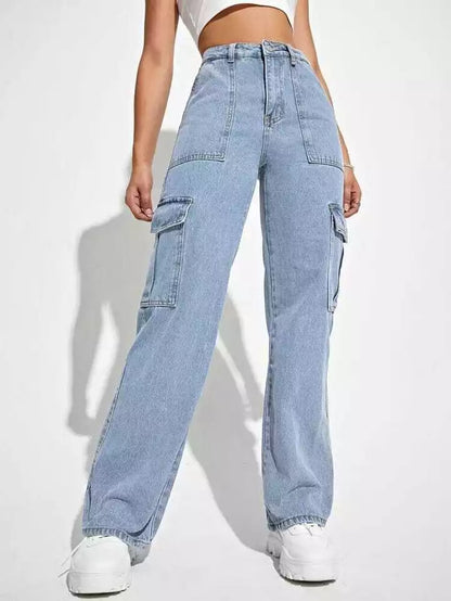 High Waisted Flap Pocket Cargo Jean